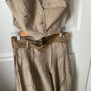 Miss Avenue Tan Wide Leg Jumpsuit